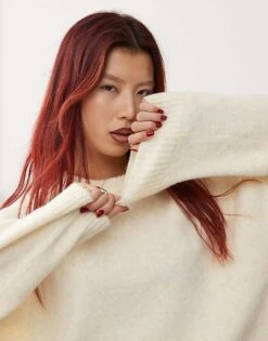 Monki Round Neck Relaxed Knitted Sweater In Cream For Women -Monki Shop 207022649 3