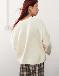 Monki Round Neck Relaxed Knitted Sweater In Cream For Women -Monki Shop 207022649 4
