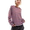 Monki Long Sleeve Top In Red And Purple Stripes For Women