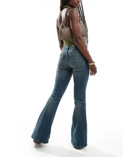 Monki Katsumi Low Waist Boot Cut Flare Jeans In Dark Blue Wash For Women Darkwash Blue -Monki Shop 207022691 1 darkwashblue 1