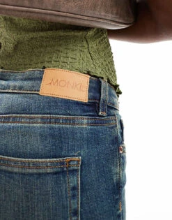 Monki Katsumi Low Waist Boot Cut Flare Jeans In Dark Blue Wash For Women Darkwash Blue -Monki Shop 207022691 4