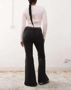 Monki Kikki Comfort Stretch Low Rise Super Flared Jeans In Washed Black For Women -Monki Shop 207023231 2