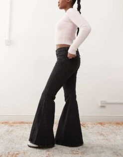 Monki Kikki Comfort Stretch Low Rise Super Flared Jeans In Washed Black For Women -Monki Shop 207023231 3