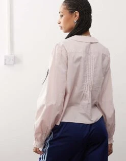 Monki Long Sleeve Frill Collared Shirt Blouse In Light Dusty Pink For Women -Monki Shop 207067384 3