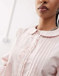 Monki Long Sleeve Frill Collared Shirt Blouse In Light Dusty Pink For Women -Monki Shop 207067384 4