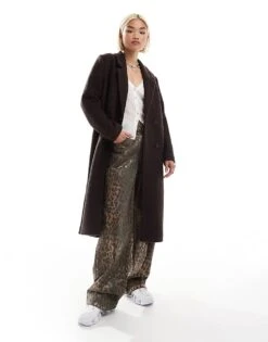 Monki Tailored Double Breasted Longline Coat In Brown For Women -Monki Shop 207067437 3