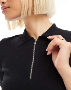 Monki Short Sleeve Midi Polo Knit Tennis Dress In Black For Women -Monki Shop 207067455 3