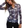 Monki Long Sleeve Sheer Collar Shirt In Blue Star Print For Women -Monki Shop 207067473 1 bluestarprint