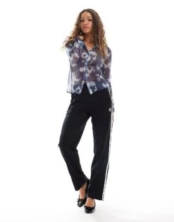 Monki Long Sleeve Sheer Collar Shirt In Blue Star Print For Women -Monki Shop 207067473 3