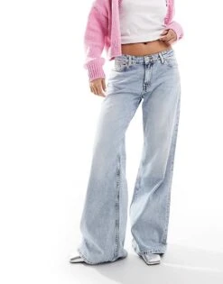 Monki Kiri Low Rise Loose Flare Jeans In Venice Midwash Blue For Women -Monki Shop 207106383 3