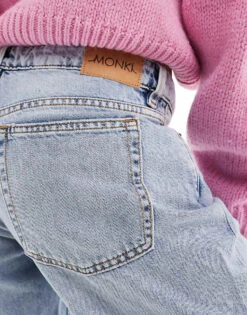 Monki Kiri Low Rise Loose Flare Jeans In Venice Midwash Blue For Women -Monki Shop 207106383 5