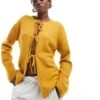 Monki Knit Bow Tie Up Cardigan In Yellow Melange For Women