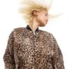 Monki Reversible Oversized Bomber Jacket In Black Quilted Star And Leopard Print For Women Black And Leopard