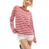 Monki Long Sleeve Top In Red And White Stripes For Women -Monki Shop 207123790 1 redandwhite