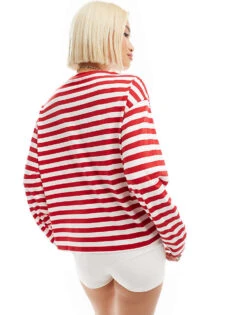 Monki Long Sleeve Top In Red And White Stripes For Women -Monki Shop 207123790 2