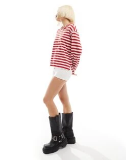 Monki Long Sleeve Top In Red And White Stripes For Women -Monki Shop 207123790 3