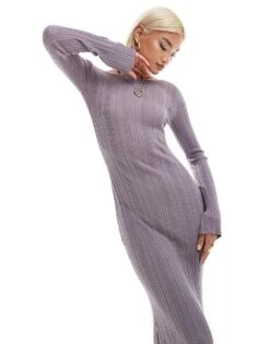 Monki Long Sleeve Knitted Slim Fit Maxi Dress In Lilac For Women -Monki Shop 207123806 1 lilac 1