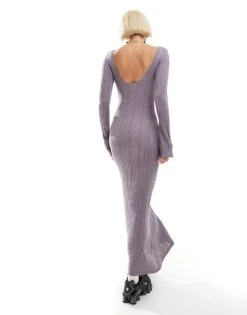 Monki Long Sleeve Knitted Slim Fit Maxi Dress In Lilac For Women -Monki Shop 207123806 4