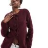 Monki Knit Bow Tie Up Cardigan In Burgundy For Women -Monki Shop 207123809 1 burgundy