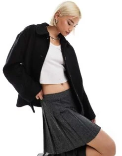 Monki Wool Blend Coat In Black For Women