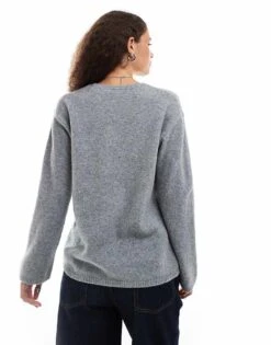 Monki Knit Bow Tie Up Cardigan In Grey Melange For Women -Monki Shop 207123863 4