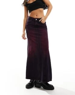 Monki Denim Column Maxi Skirt In Purple Overdye For Women