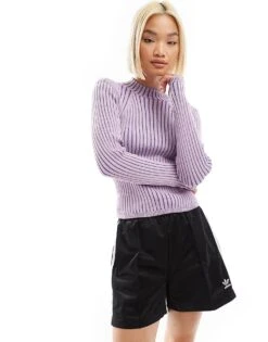 Monki Long Sleeve Knitted Two Tone Top In Pink And Purple For Women