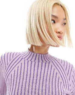 Monki Long Sleeve Knitted Two Tone Top In Pink And Purple For Women -Monki Shop 207123908 3