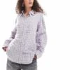 Monki Long Sleeve Flannel Shirt In Lavender Check For Women