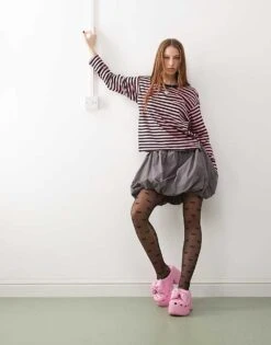 Monki Long Sleeve Top In Pink And Black Stripes For Women -Monki Shop 207124015 2