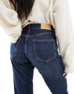Monki Ako Mid Waist Slim Fit Jeans In Ocean Blue For Women Darkwash Blue -Monki Shop 207124057 4