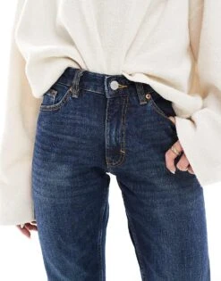 Monki Ako Mid Waist Slim Fit Jeans In Ocean Blue For Women Darkwash Blue -Monki Shop 207124057 5