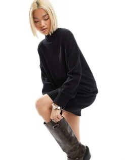 Monki Oversized Knitted Mini Dress In Black For Women -Monki Shop 207124105 4