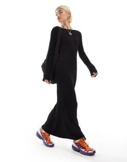 Monki Long Sleeve Knitted Slim Fit Maxi Dress In Black For Women -Monki Shop 207124107 1 black 1