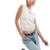 Monki Crew Neck Knitted Vest In Lilac And Yellow Stripe For Women -Monki Shop 207124125 1 lilacandyellow