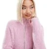 Monki Ribbed Knitted Two Way Zip Cardigan In Pink Acid Wash For Women -Monki Shop 207124187 1 pinkacidwash