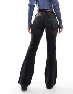 Monki Nicole Low Waist Flare Jeans With Seam Details In Washed Black For Women -Monki Shop 207124215 3