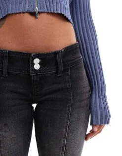 Monki Nicole Low Waist Flare Jeans With Seam Details In Washed Black For Women -Monki Shop 207124215 4