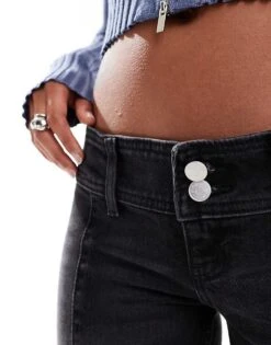 Monki Nicole Low Waist Flare Jeans With Seam Details In Washed Black For Women -Monki Shop 207124215 5