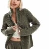 Monki Ribbed Knitted Two Way Zip Cardigan In Dark Green For Women Khai -Monki Shop 207124243 1 khai