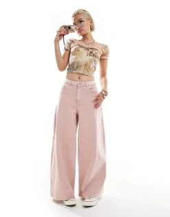 Monki Stud Flare Trousers In Pink For Women