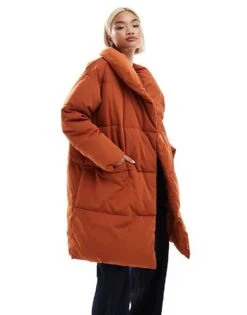Monki Padded Mid Length Coat In Rust For Women -Monki Shop 207124301 1 rust 1