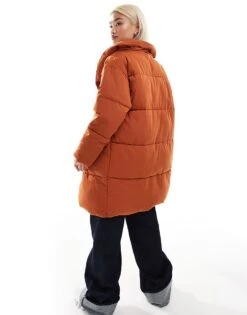 Monki Padded Mid Length Coat In Rust For Women -Monki Shop 207124301 3
