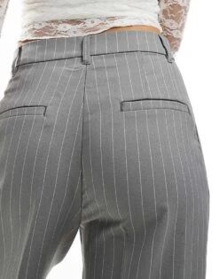 Monki High Waist Tailored Trousers In Grey With White Pinstripe For Women Grey Pinstripe -Monki Shop 207124313 4