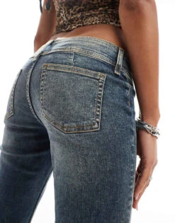 Monki Nicole Low Waist Flare Jeans With Seam Details In Darkwash Canyon Blue For Women Darwash Blue -Monki Shop 207124326 4