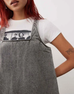 Monki Mini Denim Dungaree Dress In Dark Grey Wash For Women -Monki Shop 207124342 3