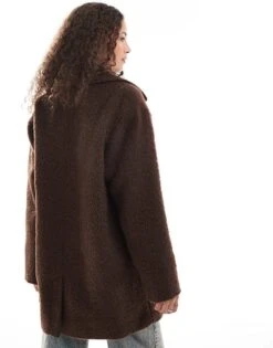 Monki Brushed Fur Double Breasted Coat In Brown For Women -Monki Shop 207128087 4