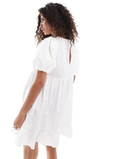 Monki Short Sleeve Smock Mini Dress In White For Women -Monki Shop 207128099 4