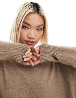 Monki Long Sleeve Knitted Midi Dress In Beige For Women -Monki Shop 207128107 3