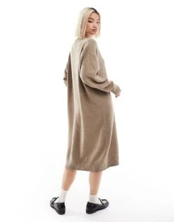 Monki Long Sleeve Knitted Midi Dress In Beige For Women -Monki Shop 207128107 4